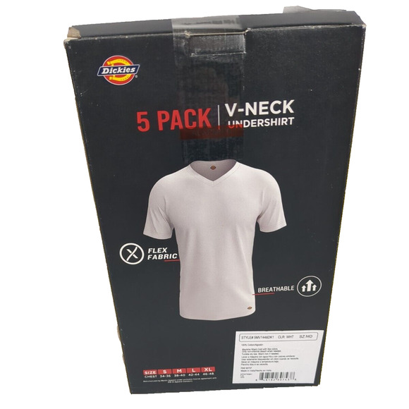 Dickies 5 Pack Undershirts Mens Medium White V neck Flex Fabric Breathable WHITE - Picture 2 of 4